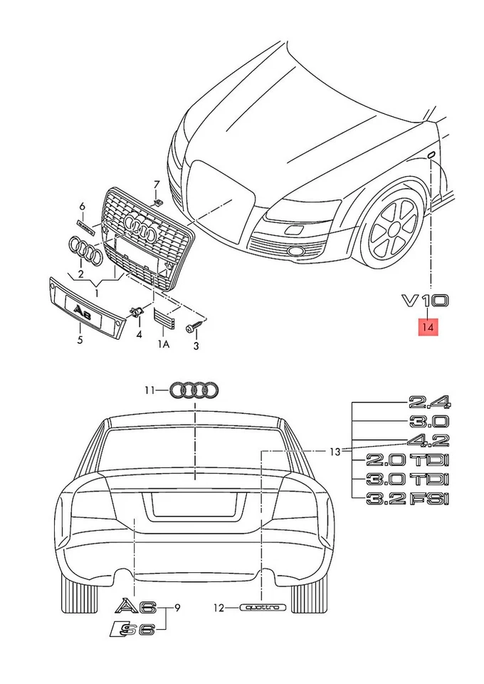 Genuine Chrome Badge Emblem V10 AUDI A6 S6 C6 A8 D3 RS6 R8 2004- - Image 4 of 4