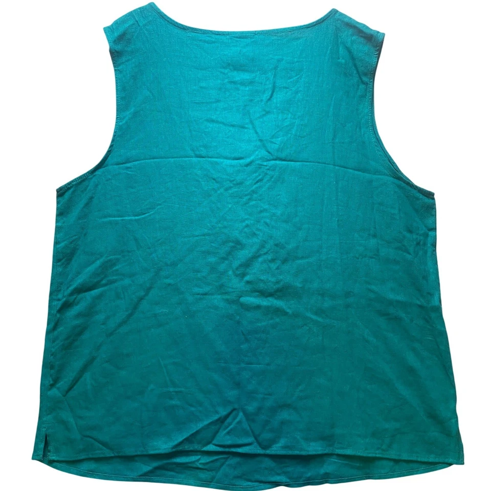 Jaclyn Smith Blouse Womens 2XL Teal Green Linen Rayon Costal Mature Lace Up - Изображение 3 из 4