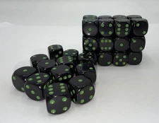 Chessex Black with Green 12mm Set of 36 D6 Dice RPG Tabletop Game Decision Maker