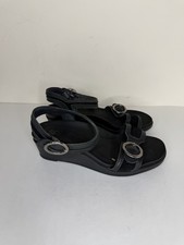 SAS Seight Women’s Size 7.5W Black Leather Buckle Up Wedge Sandals Made In USA