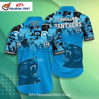 Carolina Football Team Pantherss Blue Collage Button-Up Shirt, Unisex Adult, Siz