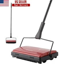 Efficient Manual Carpet Sweeper Pet Hair Dust Debris Low Carpets No Batteries US