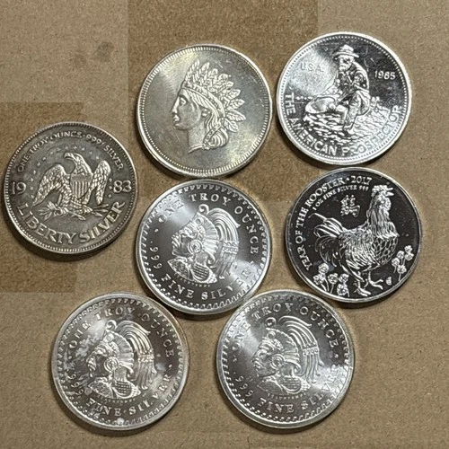 1 oz  X 7 .999Silver Assorted Rounds BU