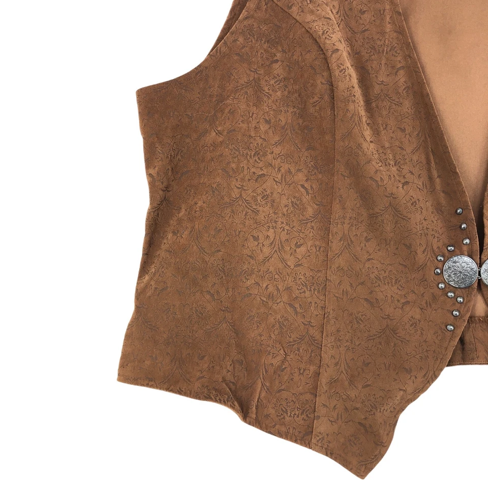 全新 Frontier 女式 2X 码背心复古棕色人造麂皮绒西部夹克  — 第 4/4 张图片