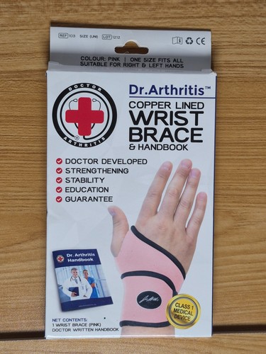 Dr. Arthritis Copper Lined Wrist Brace And Handbook Pink NIB - Picture 1 of 3
