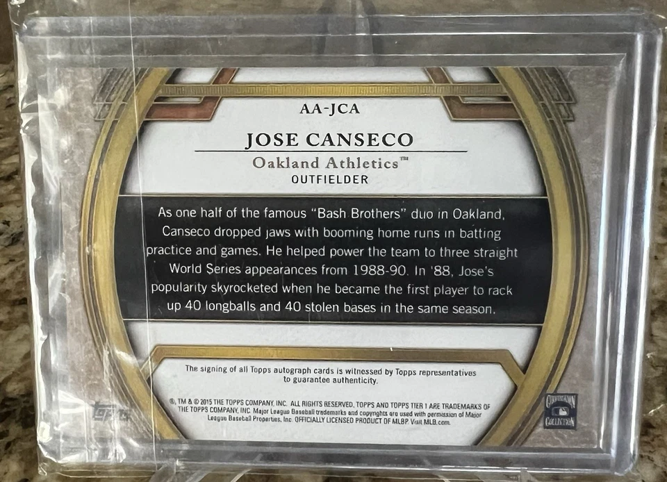 2015 topps certified autograph Jose Canseco. Beautiful Card!! 13 of 25!! - Image 2 of 2