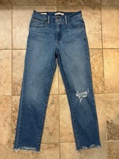 Levis 724 High Rise Straight Crop Distressed Jeans Womens Sz 27 Big E Stretch