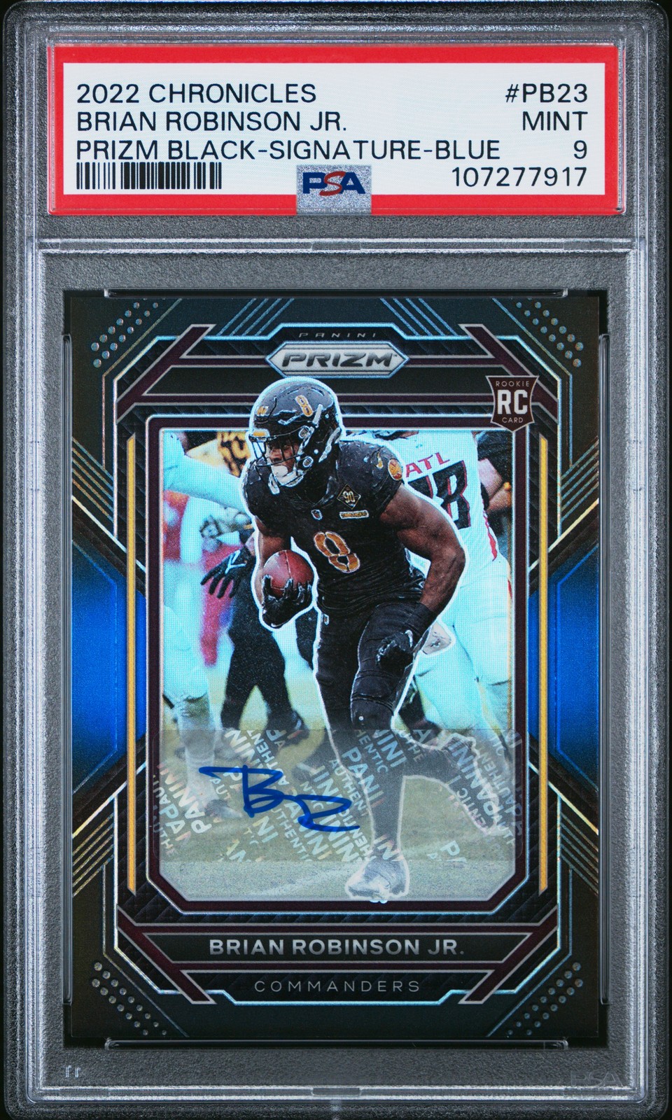 2022 PANINI CHRONICLES PRIZM BLACK SIG-BLUE #PB23 BRIAN ROBINSON JR. 13/15 PSA 9