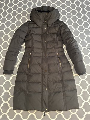 ZARA BASIC Black Hooded Quilted Puffer Coat Faux Fur Collar Long Women s Small