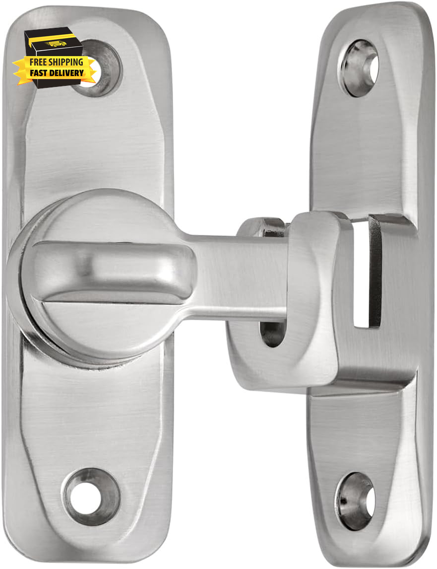 Silvery 90/180 Degree Barn Door Lock ，Premium Zinc Alloy Latch - Flip Gate Latch