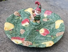 Vtg Fitz and Floyd Christmas Elf Divided Serving Snack Tray Woodland Fruit Santa