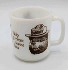Vintage Smokey The Bear Help Prevent Forest Fires Milk Glass Mug Cup *READ