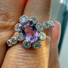 925 Sterling Silver Ring 6x4mm Natural Amethyst Gemstone Zircon Handmade Flower — photo 4