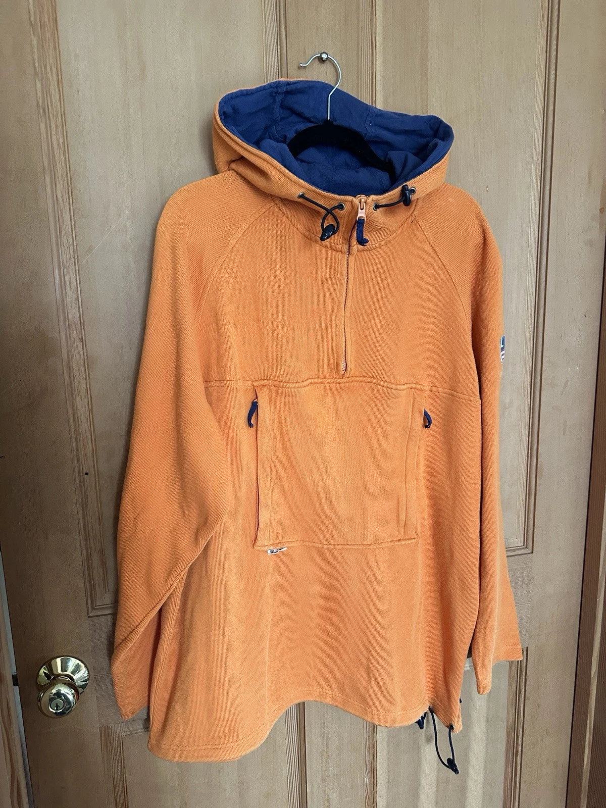Mens Large Polo Ralph Lauren Cotton Orange Hooded Anorak Drawstring
