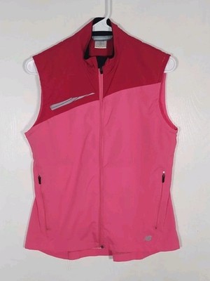 New Balance Womens M Pink Colorblock Full Zip Running Vest Reflective Mesh Back