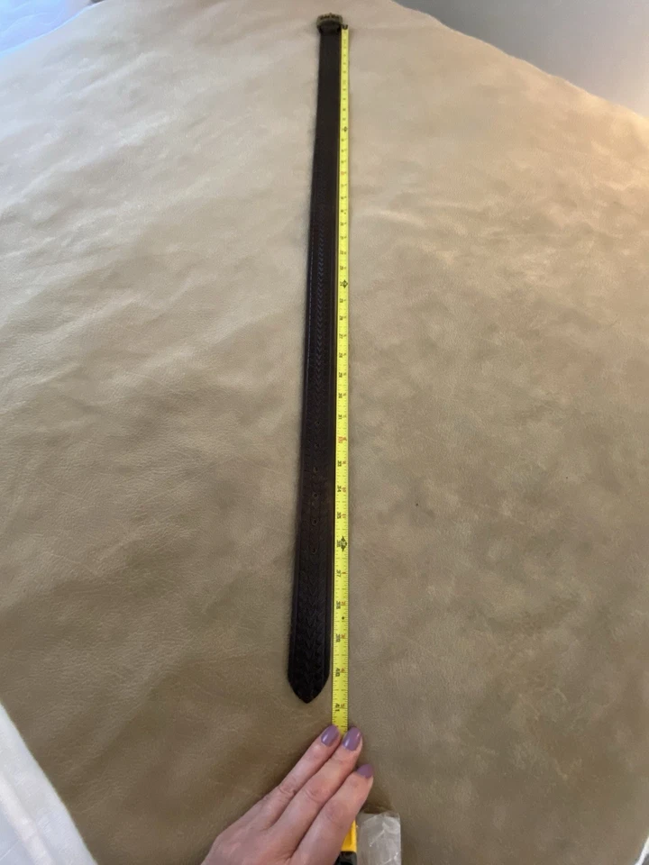 Lucky Brand Stamped Leather Belt SZ M Boho Western Brass Buckle - Image 4 of 4