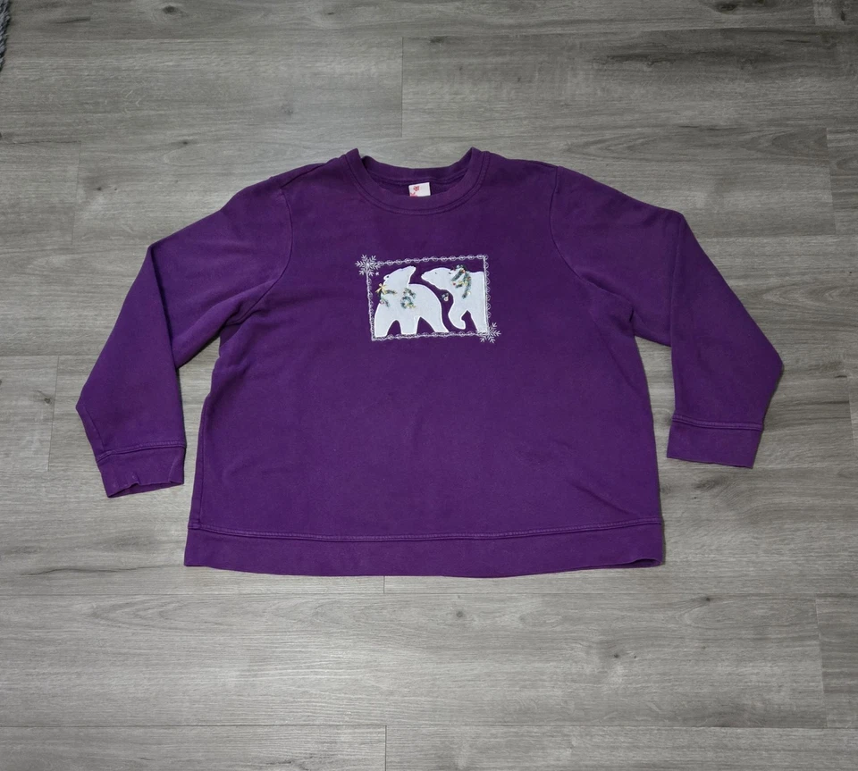Sudadera Holiday Editions Cuello Redondo Para Mujer 2X Púrpura 3D Puff Oso Polar Foto 2 de 4