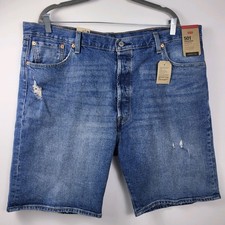 Levis Denim Shorts Mens 42 Blue 501 Original Stretch Distressed Button Fly