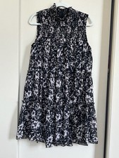 Just Taylor Black & Ivory Floral Mock Neck Smocked Chiffon Swing Dress
