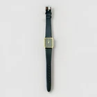 Vintage Seiko Ladies Watch Gold Tone Rectangle Black Band Runs Japan