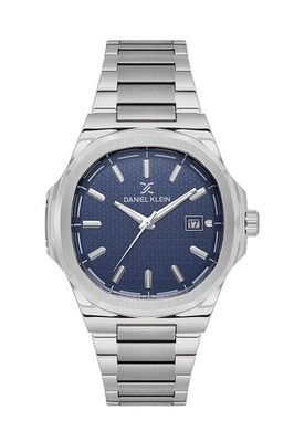 Mens 41mm Oval Quartz Watch Steel Strap Silver / Blue Dial Date