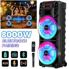 12'' Dual Portable Bluetooth Speaker Subwoofer FM Heavy Bass Sound Karaoke W/Mic