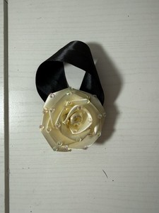 Handmade Ivory Ribbon Rose Decor Accessory Rhinestone Forever Flower