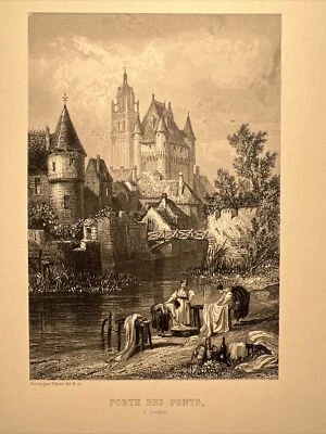 Porte de Ponts à Loches France 1851 Antike Loire Stahlstich Illustration Schloss - Bild 1 von 4
