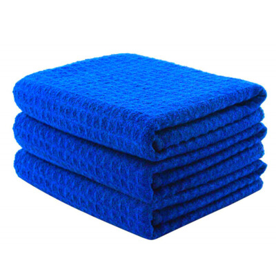 3 Pcs Waffle Weave Glass & Window Microfiber Towel, Blue 24'' x 16''