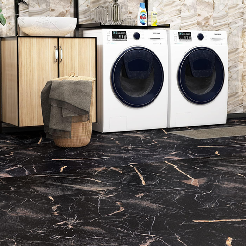 Black Marble Peel and Stick Floor Tile Waterproof 12 X 12 Inch Self Adhesive Vin - Picture 6 of 7