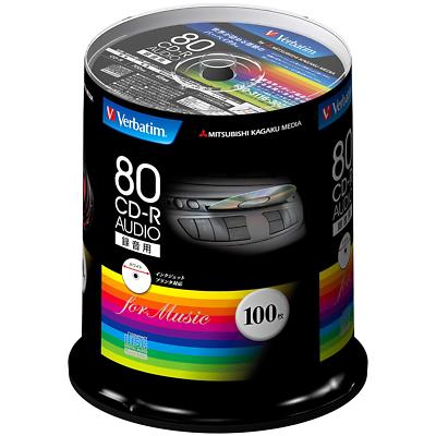 100pcs Verbatim CD-R for Music 700MB 1-48x Inkjet Printable Spindle w/ Tracking