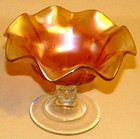 Antique Dugan Coin Spot Compote Marigold Carnival Glass Ruffled Edge Candy Dish — photo 2