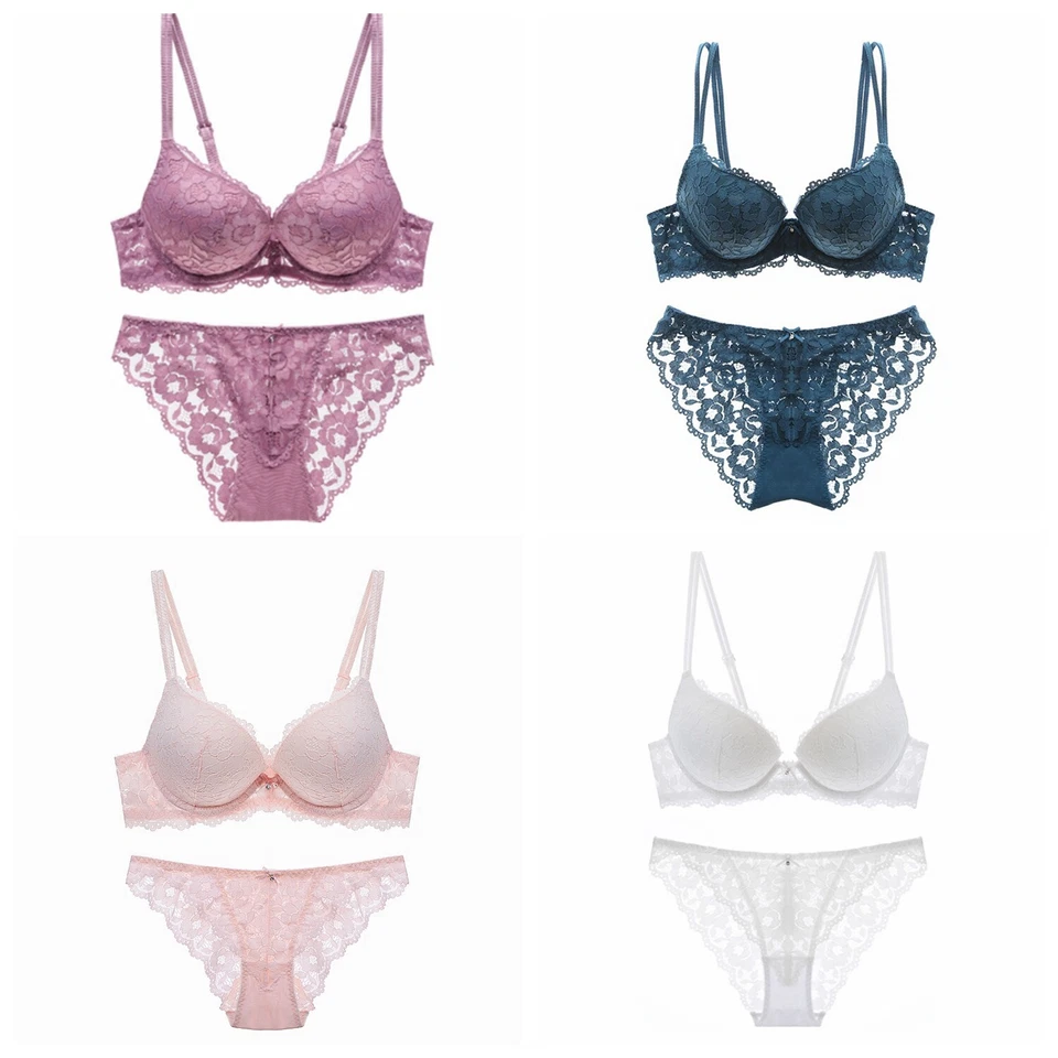Size：32 34 36 38 Cup：A B C Womens Lace Bra And Panty Sets Padded Push Up Bra Set - Image 4 of 4