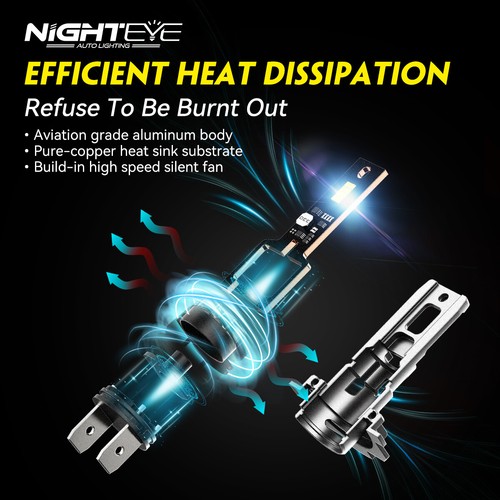 NIGHTEYE 2x H7 LED Headlight Bulbs Kit 6500K 70W 30000LM Super White Hi-Lo Beam - Picture 7 of 16