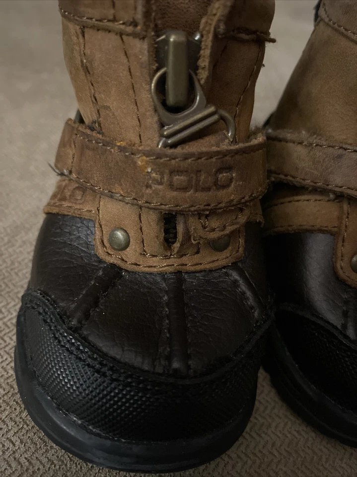 POLO Ralph Lauren Niños Conquest Hi Duck Botas Niño’s Talla 1 Marrón/Negro De Colección Años 90 Foto 4 de 4