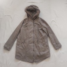 Wrap London New Coat Parka W Detachable Warm Lining Hooded Pockets Taupe Uk 14