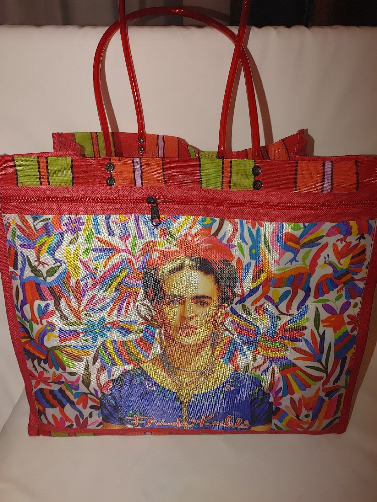 Frida Kahl Large Multi Colored Beach Tote Bag 13.5 X 15