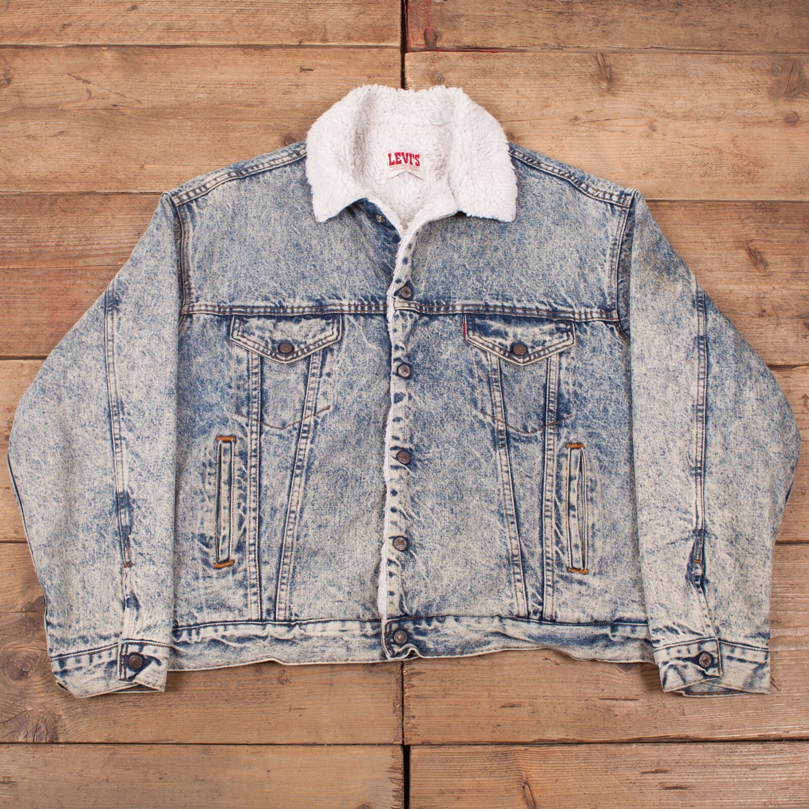 Vintage Levis Sherpa Jacket XL 80s USA Made Acid Wash… Gem