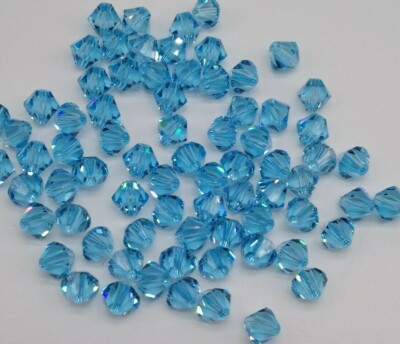 Swarovski Crystal Aquamarine Bicone Beads; Sizes: 3mm, 4mm, 5mm, 6mm, 7mm 