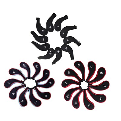 Golf Head Iron Cover Set 10 Piece 3 to 9 Iron Plus SW PW Neoprene Zippered Black