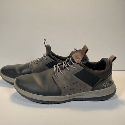 Skechers Men's Delson Axton Black Gray Leather Foam Sneakers Size 10.5
