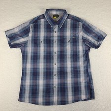 Eddie Bauer TraveX Shirt Mens Large Blue Red Plaid Casual Outdoor Button Up