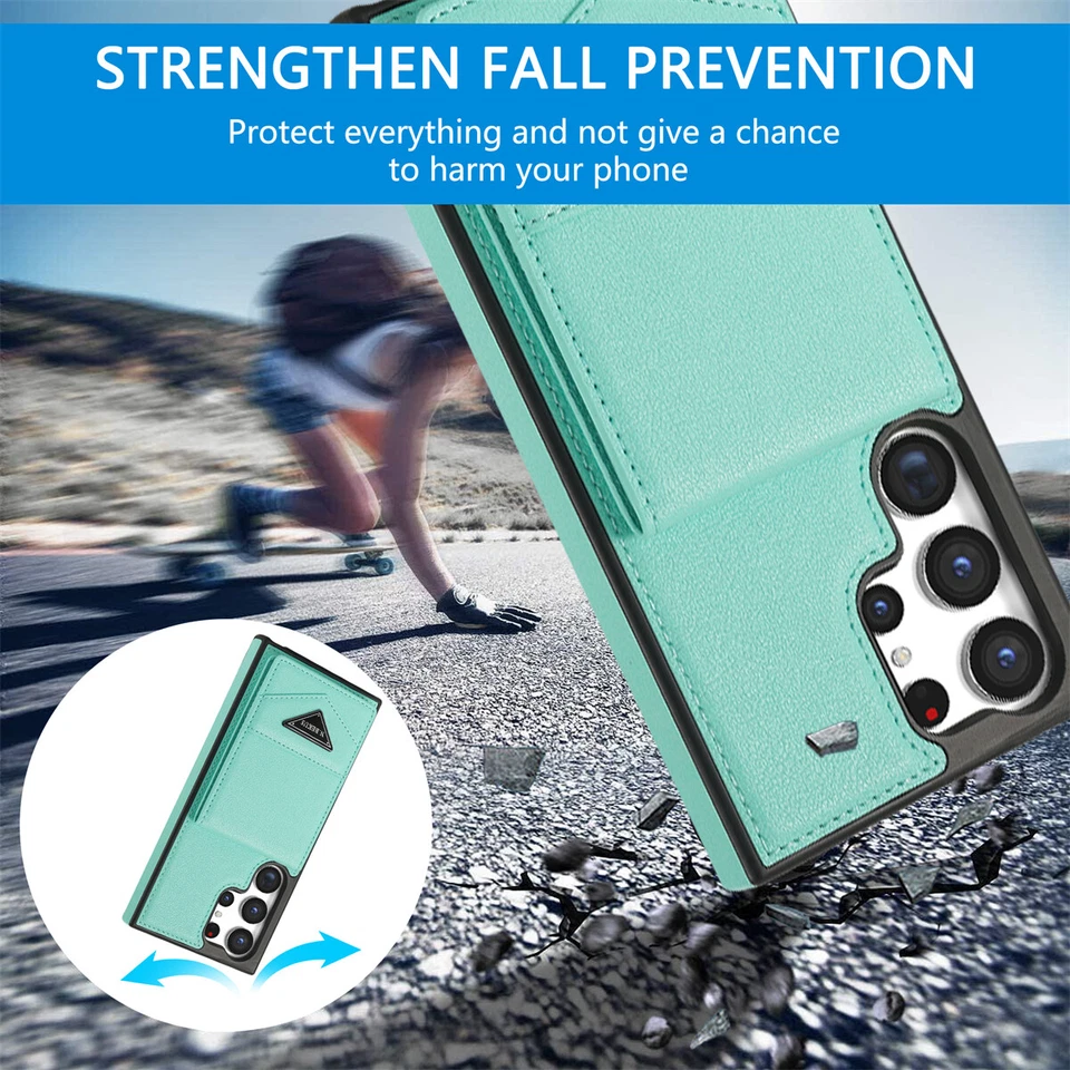 For Samsung Galaxy S24 S23Ultra S22S21Plus Note20 Stand Leather Wallet Card Case - Image 4 of 4