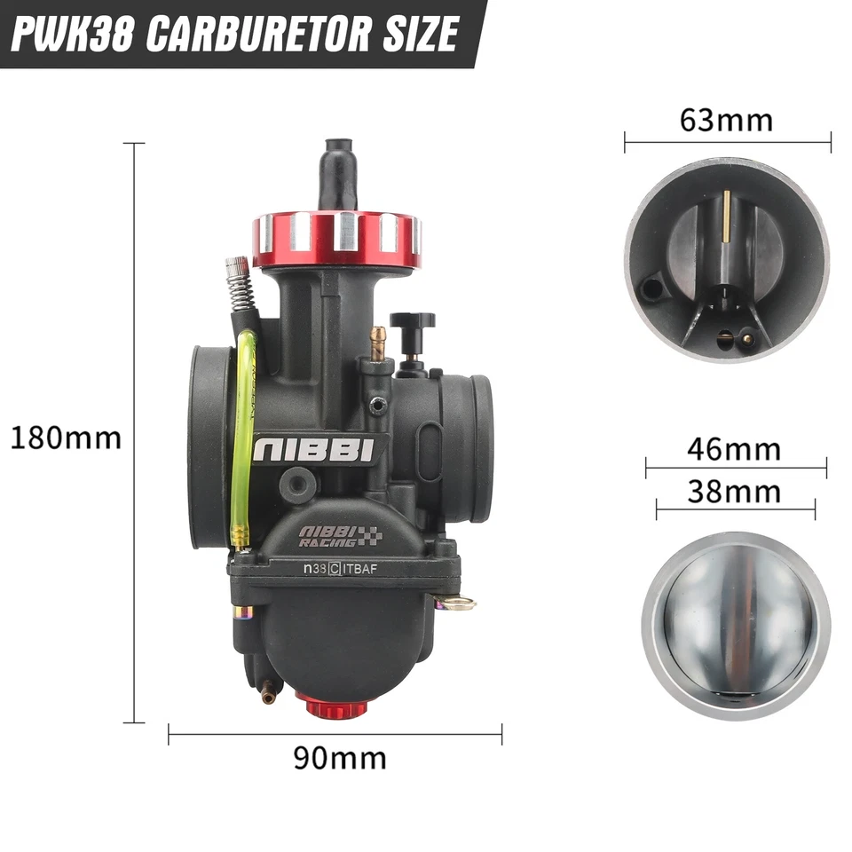 NIBBI Racing Carburetor PWK 38mm For 450-500cc Motorcycle HONDA YAMAHA KAWASAKI - Image 2 of 4