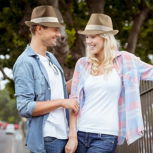 4 Pack Straw Fedora Hat for Men Women Short Brim Trilby Hat Medium B-01 - Picture 2 of 7