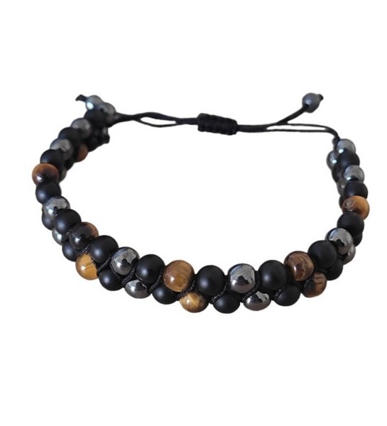 PULSERA DOBLE AJUSTABLE DE OJO DE TIGRE NATURAL Y ÓNIX