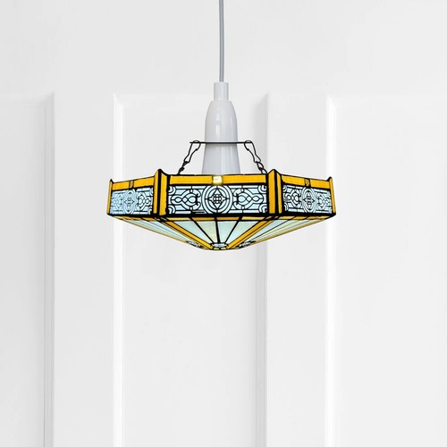 Tiffany Hexagon Style Pendant Lamp 12 Inch Multicolor Stained Glass Handcrafted - Picture 3 of 7
