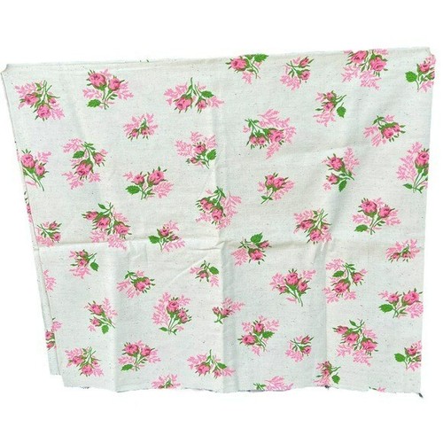 Linen? Cottage Floral Natural Fiber Woven Fabric Panel Country Pink Roses 1 Yd - Picture 2 of 9