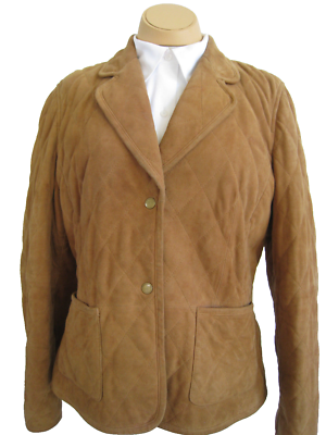 BROOKS BROTHERS SUEDE BROWN SOFT LEATHER QUILTED JACKET WOMEN'S 8