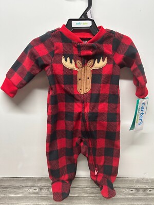 Carter's- Child Of Mine-Newborn Checkered Sleeper with Moose-New With Tags